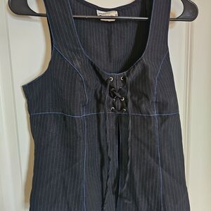 Elegant Black Pinstripe Lace-Up Tank Top